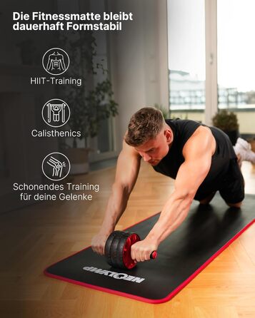 Надзвичайно товстий нековзний килимок для фітнесу з ремінцем для перенесення та електронною книгою килимок для йоги, гімнастики, спортивний килимок та килимок для пілатесу тренувальний килимок для дому, студії та використання на вулиці (чорно-червоний 80 