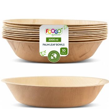 Миски FOOGO Green Palm Leaf 2000 мл, Ø 30 см, 10 шт. Міцні одноразові миски з пальмового листя Компостований та біорозкладний посуд Одноразовий посуд для вечірок та пікніків 10 2000 мл Великий (30 см)