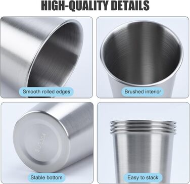 Набір кухлів з нержавіючої сталі, металеві склянки для пиття, 10 предметів багаторазових стаканчиків для води, портативний набір посуду для кемпінгу, подорожей, дому та ресторану (16 унцій/450 мл)