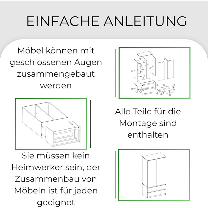 Шафа CDF Біла, ширина 90 см, дитяча кімната, спальня, 2 шухляди, 2-дверна шафа, сучасний вигляд, все для складання, одяг, іграшки