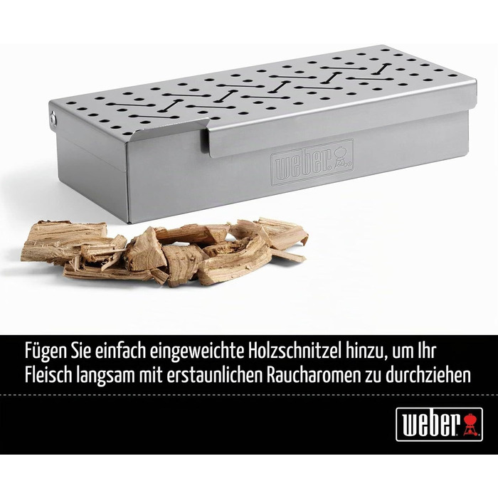 Коптильня Weber Rucherbox (24 x 12 x 5 см) з нержавіючої сталі з вентиляційними отворами для газових грилів, срібляста (7576)