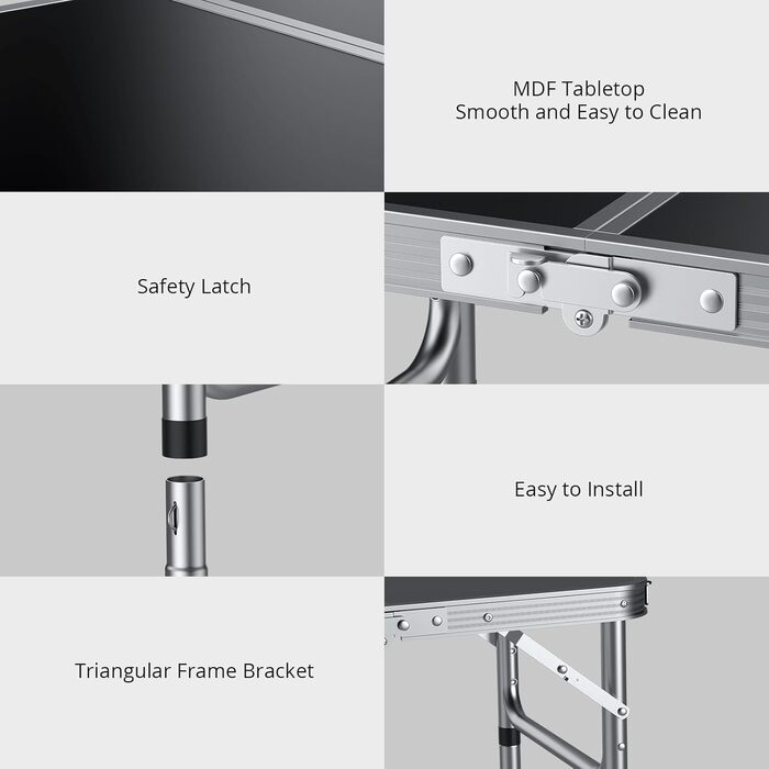 Складаний кемпінговий стіл EYPINS, регульована висота, портативний кемпінговий стіл, маленький складний стіл (58x40 см у 3 рівнях висоти) - чорно-сріблястий, алюмінієвий каркас - для кемпінгу, саду, пікніка та використання на свіжому повітрі, стільниця з 