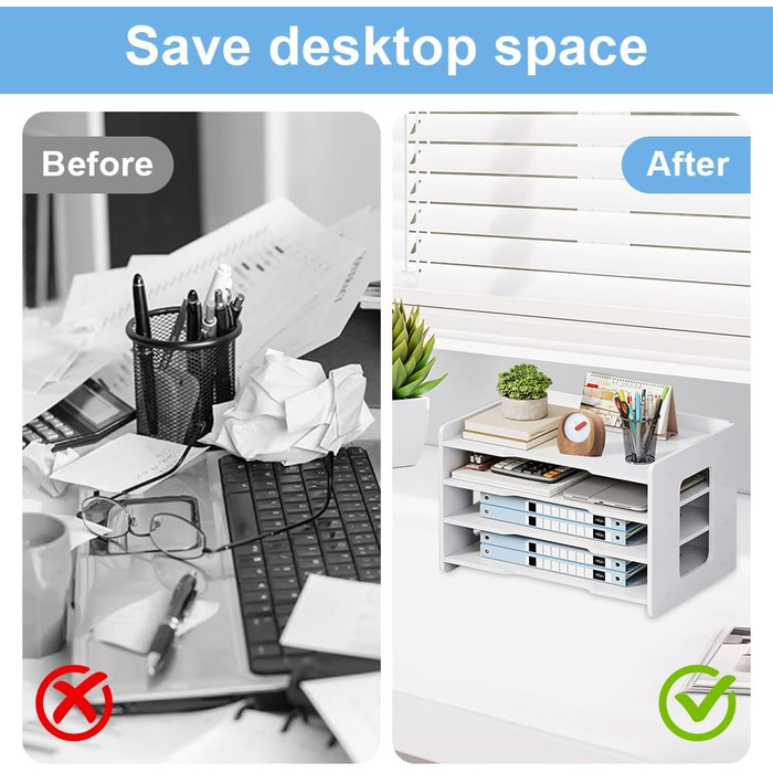 Лоток для листів формату А4, органайзер для офісу, лоток для акуратного зберігання паперу формату А4, ручок, книг, листів, документів, тримач для документів (білий - 4 відділення)