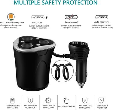 Розподільник автомобільного прикурювача 3 відділення автомобільний зарядний пристрій адаптер з 3 USB портами 12/24V 120W DC Потужн