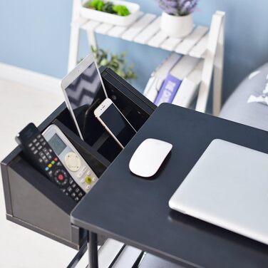 Приставний столик soges, стіл для догляду, комп&39ютерний стіл з регульованою висотою, стіл для ноутбука, стіл для ПК, підставка для ноутбука, підставка для ноутбука з колесами та відділенням для дрібних предметів, чорний