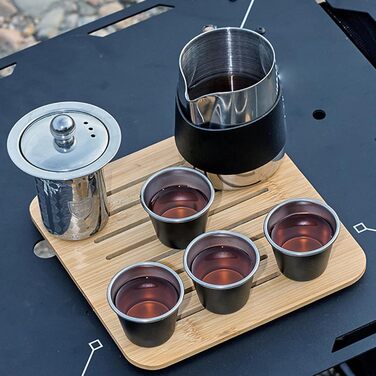 Портативний чайний набір Набір для чаювання Набір чашок з нержавіючої сталі з сумкою для подорожей - портативний набір для чайної церемонії в стилі Кунг-Фу для піших прогулянок, кемпінгу та походів