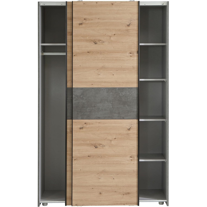 Класична шафа Forte OZZULA 120, шафа з двома розсувними дверима, інженерна деревина, декор дуба Artisan з акцентами під бетон, ширина 120 см, висота 190,5 см, глибина 61,2 см