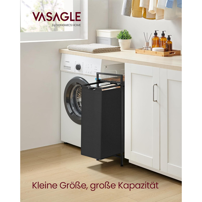 Кошик для білизни VASAGLE, збірник для білизни з полицею, ящик для білизни, мішок для білизни зі знімної тканини Oxford, металевий
