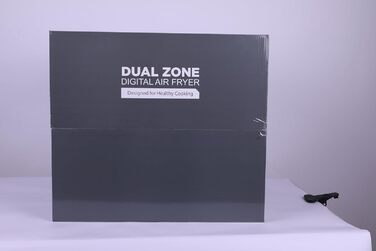 Двозонна фритюрниця з оглядовим вікном, подвійна фритюрниця ємністю 9 л XL, 2 висувні ящики, попередні налаштування приготування 9-в-1, сенсорний екран, розумний екран і функція таймера, здорова фритюрниця без олії та приготування з низьким вмістом жиру