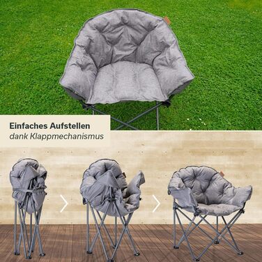 Кемпінгове крісло Skandika Moonchair XL/Mala, зручне розкладне крісло з сумкою для перенесення Розкладне крісло з міцною сталевою рамою Крісло для дому та вулиці, саду, балкону, подорожей, сірого кольору