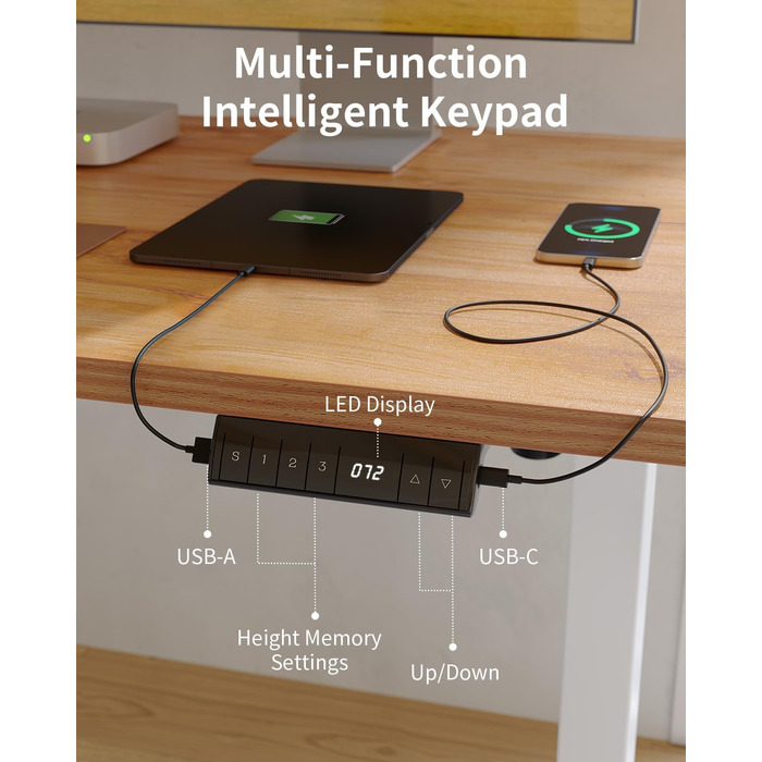 Стіл FEZIBO з регульованою висотою та портами зарядки USB-A та USB-C, 100 x 60 см, стіл для роботи сидячи та стоячи, стіл з електричним регулюванням висоти, ергономічний комп&39ютерний стіл для домашнього офісу, світло-коричневий 100 x 60 см світло-коричн