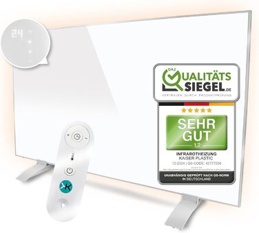 Інфрачервоний обігрівач KAISER 600 Вт - Нагрівальна панель з підставкою та РК-дисплеєм - Настінний та стельовий монтаж або портативний - Енергозберігаючий електричний обігрівач з термостатом та пультом дистанційного керування - для вітальні, ванної кімнат