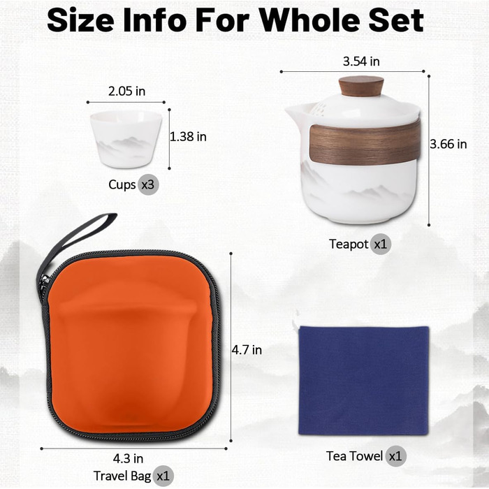 Порцеляновий набір для чайної церемонії Гунфу, портативний керамічний чайник, міні-набір для подорожей Все в одному, для дому, подарунка, кемпінгу, пікніка, офісу, бізнесу та готелю