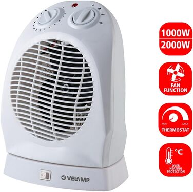 Фіксований вентилятор-обігрівач 2000 Вт, білий, з коливальною основою