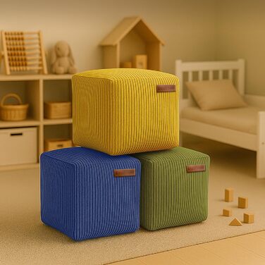 Пуф-куб Green Bean Indoor Corduroy 40x40x40 см з наповнювачем з EPS-бісеру - приємний на дотик і можна прати - ідеальне доповнення до крісла-мішка для дітей та дорослих - Темно-синій куб - Темно-синій Оксфорд-блакитний