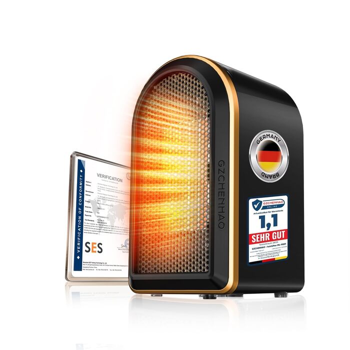 Новий оновлений міні-обігрівач для ванної кімнати 1 за продуктивністю обігріву - сертифікований Енергозберігаючий керамічний обігрівач Повністю захищений 4 системами безпеки Електричний обігрівач для спальні, офісу, кемпінгу (чорний)