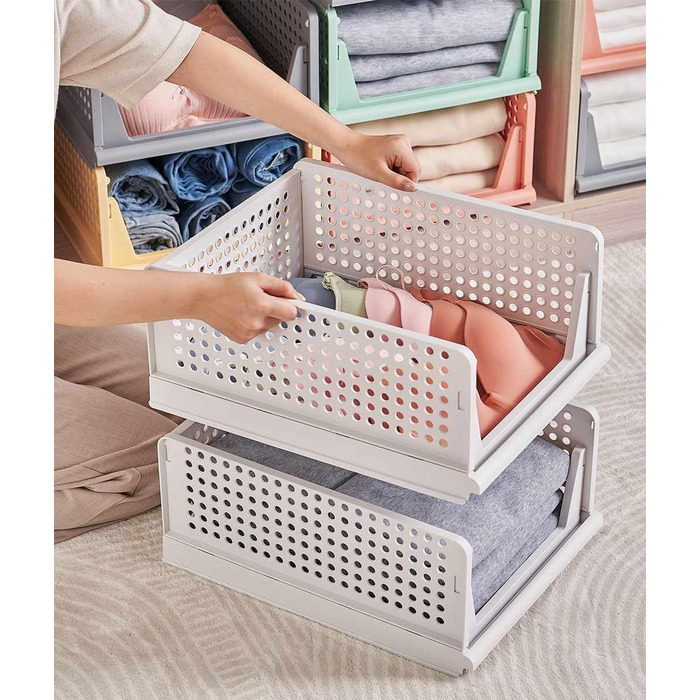 Елементний штабельований складний гардероб для зберігання ящиків шафа-органайзер ящик пластикові ящики для зберігання для дому спальня кухня 4 кольори та білий, 8-