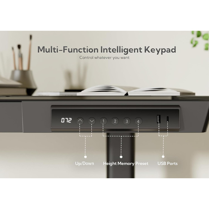 Стіл Claiks Glass з регульованою висотою 120x60, електричний стіл для роботи сидячи/стоячи з міцною скляною стільницею, тихий двигун, для домашнього офісу та офісу, ергономічний дизайн для здорової роботи (чорний) 120 x 60 см, чорний