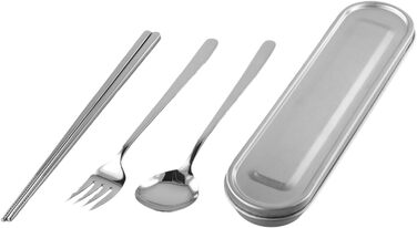 Набір столових приборів з нержавіючої сталі для подорожей з коробкою виделка, ложка, палички для їжі - для офісу, кемпінгу, пікніка та використання на природі