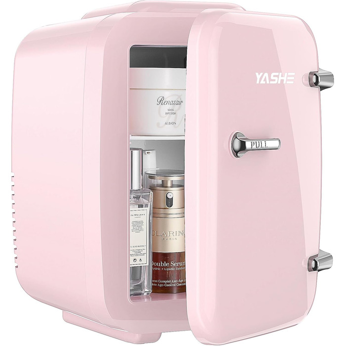 Міні-холодильник YASHE, 4-літрові міні-холодильники для косметики, напоїв, термоелектричне охолодження та обігрів 220 В змінного струму/12 В постійного струму, невеликий холодильник для спальні, офісу, гуртожитку, автомобіля (рожевий)