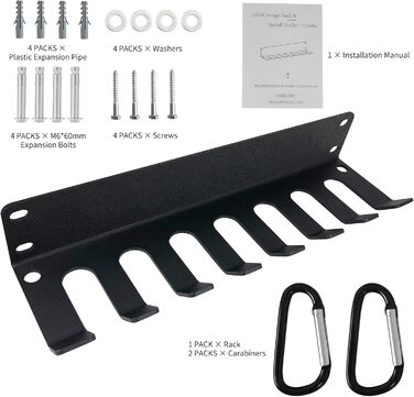 Органайзер для тренажерного залу, міцне зберігання штанг, настінне кріплення на 7 місць, тримач для олімпійської штанги, для зберігання в домашньому спортзалі, з порошковим покриттям, універсальний, для скакалок, ременів, поролонових роликів