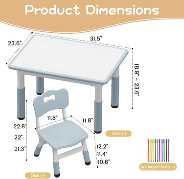 Дитячий стіл з 4 стільцями, дитячий комплект столиків з регульованою висотою для хлопчиків та дівчаток віком від 2 років, дитячий комплект сидіння з письмовим столом у стилі графіті та нековзними ніжками, пластикові дитячі меблі для дитячих кімнат - D Eu-