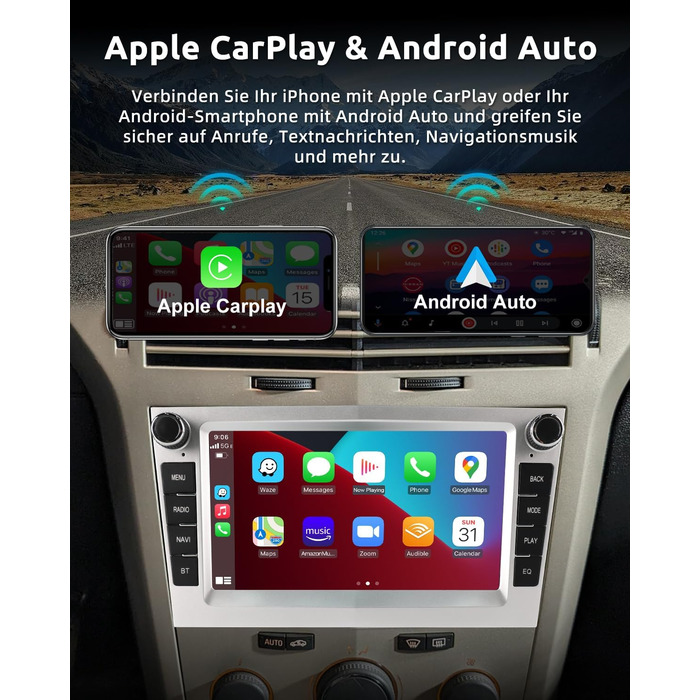 Автомобільне радіо ESSGOO 464G з бездротовим Carplay та Android для Vauxhall Opel Corsa C/D Zafira B Astra H Zafira b Meriva Vivaro Signum Combo з 7-дюймовим сенсорним екраном Bluetooth FM RDS GPS WiFi сріблястий