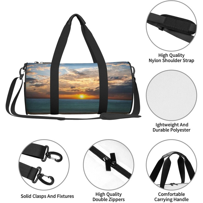 Спортивна сумка для подорожей, пляжна сумка з принтом Захід сонця, сумка на нічліг, чорна, універсальний розмір