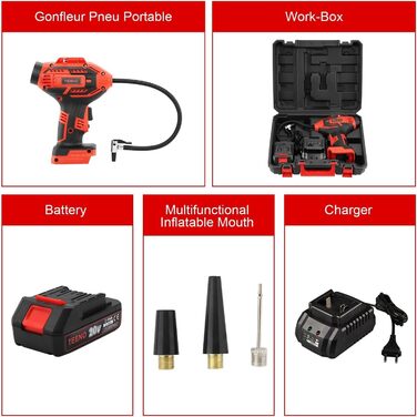 Портативний повітряний компресор TEENO з цифровим манометром, багатофункціональний акумуляторний компресор для накачування шин з РК-дисплеєм 20 В, акумуляторний компресор шин для велосипедів, мотоциклів, автомобілів Електричний повітряний насос