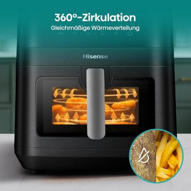 Аерофритюрниця Hisense HAF2100DCD, 2100 Вт, 7.7 л, 10 програм, антипригарне покриття, функція відкладеного старту, чорна