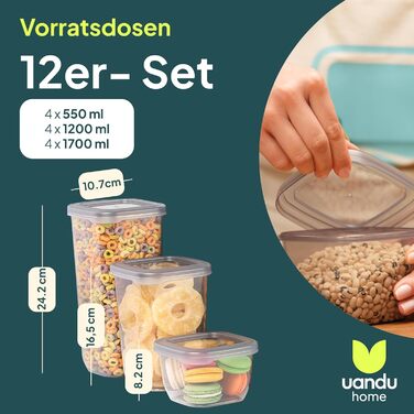 Герметичні контейнери для зберігання продуктів uandu з кришками Кухонні коробки для зберігання Зберігання та організація Набір контейнерів для зберігання продуктів Без BPA Кухонний органайзер Набір контейнерів для зберігання продуктів з 12 предметів Кухон
