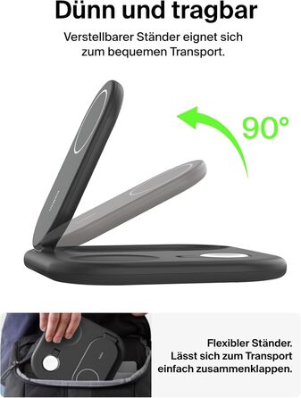 Зарядний пристрій Belkin BoostCharge індуктивна зарядна станція 3-в-1 Qi2, 15 Вт, складна підставка, сумісна з MagSafe, для Apple