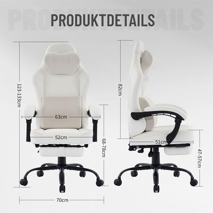 Ергономічне ігрове крісло PixelPilot Дихаюча тканина Крісло з підставкою для ніг, підголівником та поперековою опорою, ігрове ПК-крісло Широке сидіння Офісне крісло вантажопідйомністю 150 кг (Nebula, білий) White Nebula