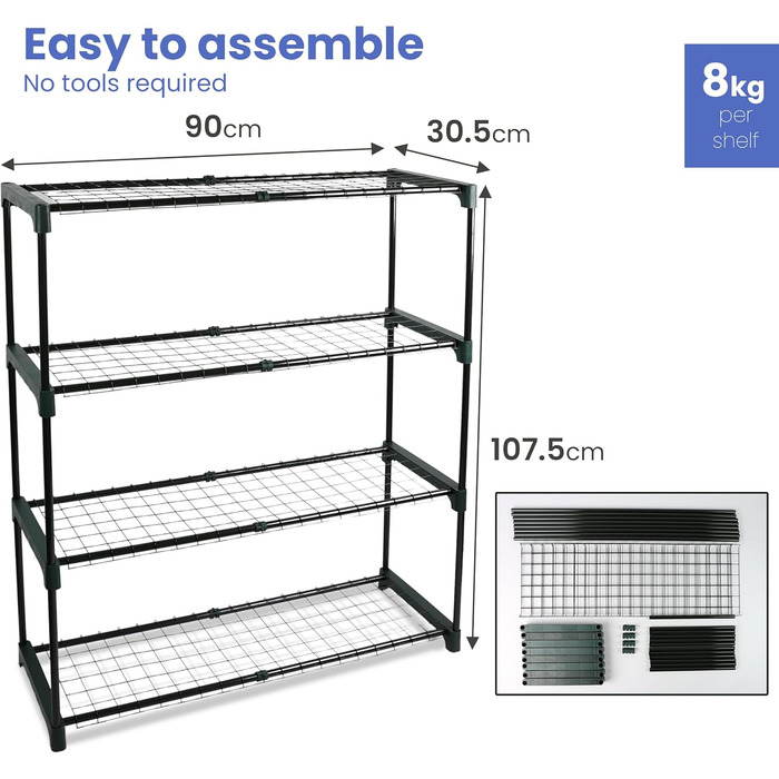 Садова полиця DIVCHI на 4 рівні Полиця для теплиці Полиця для сараю Полиці для рослин Полиця для гаража Вітрина для теплиці легке складання без інструментів (2 шт.) (Квіткові горщики не входять до 2 шт. (4-рівнева))