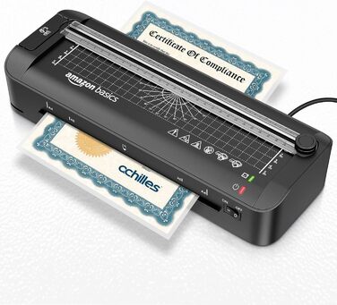 Термоламінатор Storeo Basics 3-в-1 для паперу A4, з функціями різання, перфорації та заокруглення кутів, включає 10 чохлів, штекер ЄС, чорний A4 Нова колекція Одинарний