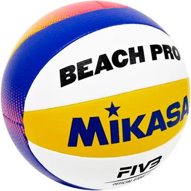 М'яч для пляжного волейболу Mikasa Beach Pro BV550C (FIVB Approved), Професійний, Розмір 5, 10 панелей, Водонепроникний, Синьо-біло-жовтий