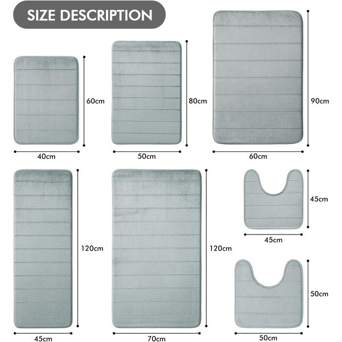 Килимок для ванни MIULEE з піни з ефектом пам&39яті, водопоглинаючий килимок для ванної кімнати, килимок для душу, нековзний, можна прати, 70x120 см, світло-сірий, 70 x 120 см (прямокутний), світло-сірий