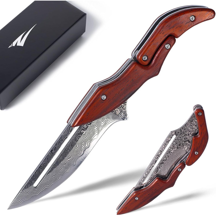 Складаний ніж Zetterrank Damascus Steel VG10, дворучний ніж легальний Німеччина, кишеньковий ніж з гострим лезом, EDC ніж для кемп