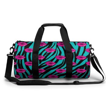 Спортивна дорожня сумка Червоні губи та зебра, унісекс, велика спортивна сумка-мішок