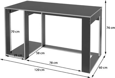 Письмовий стіл Mendler HWC-J26, комп&39ютерний стіл, офісний стіл, 120x60x76 см - чорно-сірий