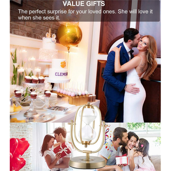 Пісочний годинник SuLiao для посуду, поворотний на 720, старовинний білий пісочний годинник, вінтажний пісочний годинник 1 Hora Reloj de Arena, великий метал, пісочний годинник, офіс, письмовий стіл, дім, весільне оформлення (білий, 60 хвилин)