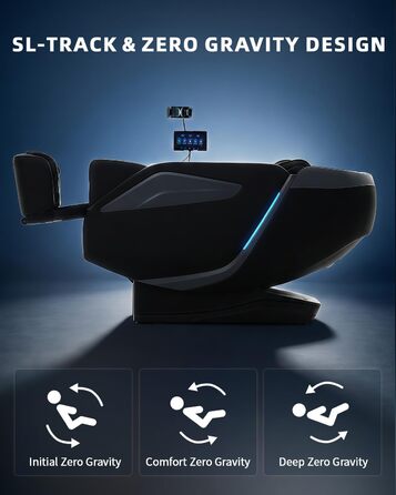 Масажне крісло для всього тіла з функцією Zero Gravity Body Scan 4D Intelligent Shiatsu Massage, підігрівом спини/ніг з голосовим керуванням AI, Bluetooth-колонкою, SL Track Massage, чорний 1 Casual