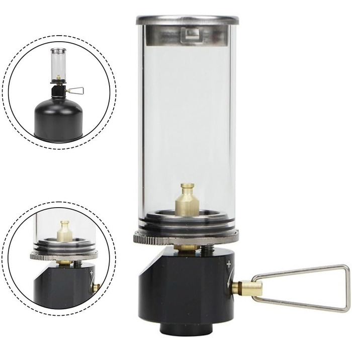 Ліхтар, паливні ліхтарі, газовий ліхтар для міні-кемпінгового ліхтаря, термостійке скло, чорний газовий ліхтар