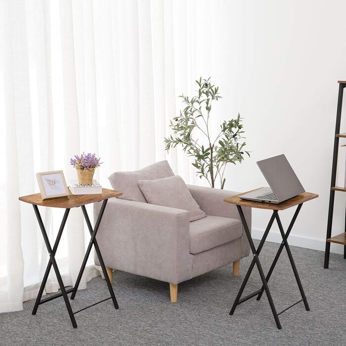 Розкладний бічний столик HOOBRO, невеликий столик-диван, столик-піднос, журнальний столик/піднос під телевізор у індустріальному стилі, сервірувальний столик/столик для закусок для невеликих приміщень, легко збирається, міцний, темно-коричневий EBF17BZ01