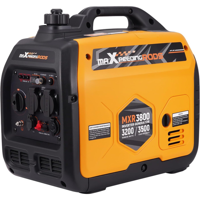 Інверторний генератор maXpeedingrods 3500 Вт, надзвичайно тихий, легкий та портативний бензиновий аварійний генератор, режим ECO з 2 розетками 230 В / 2 USB / 1 розеткою 12 В постійного струму для кемпінгу, фестивалів та подорожей у кемперах, MXR3800