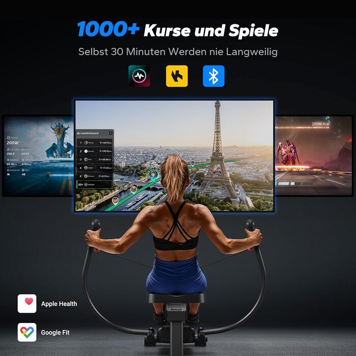 Гребний тренажер MERACH для домашнього використання, інноваційне подвійне весло з кількома режимами тренувань, тренування всього тіла з додатком MERACH, понад 1000 чемпіонських трас, імітує справжнє веслування