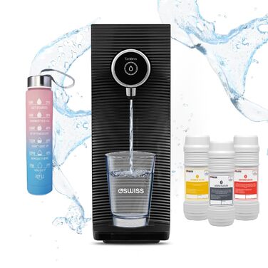 Система фільтрації 4SWISS для побутової води, 5-ступінчаста система прямого фільтрування питної води з трьома змінними картриджами та чотирма режимами дозування води (чорний)