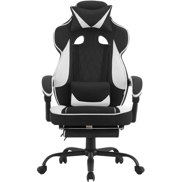 Ігрове крісло WOLTU, дихаюча тканина, ергономічне офісне крісло з поперековою опорою, вантажопідйомність 150 кг, ПК-крісло з великою спинкою та сидінням, чорно-біла шкіряна тканина