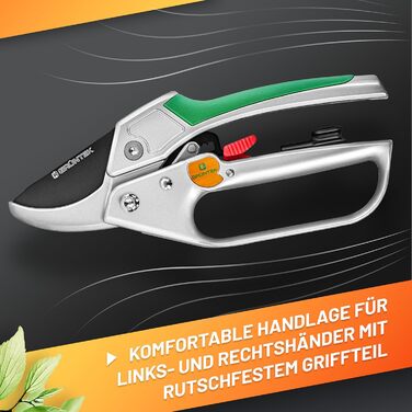Садові ножиці GRNTEK KONDOR з храповим механізмом 200 мм - лезо SK5, автоматичний храповий механізм, алюмінієві ручки, прецизійне заточування для легкого обрізання гілок. Сучасні садові ножиці з храповим механізмом.