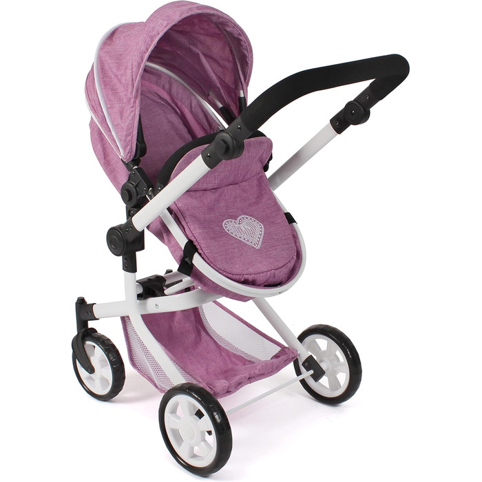 Лялькова коляска Mika, комбінована лялькова коляска 2в1 для дітей від 4 до 8 років, джинсовий рожевий, 595-62, 73 x 41 x 82 см, 20